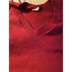 Red Woman's V-Neck Ribbed Knit Sweater By Maurice Diamond Pattern Sleeves Sz XL